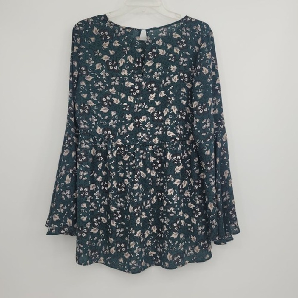 Loft Floral Women's Highlow Hem Empire Waist Bell Sleeves Top Boho Office Work S